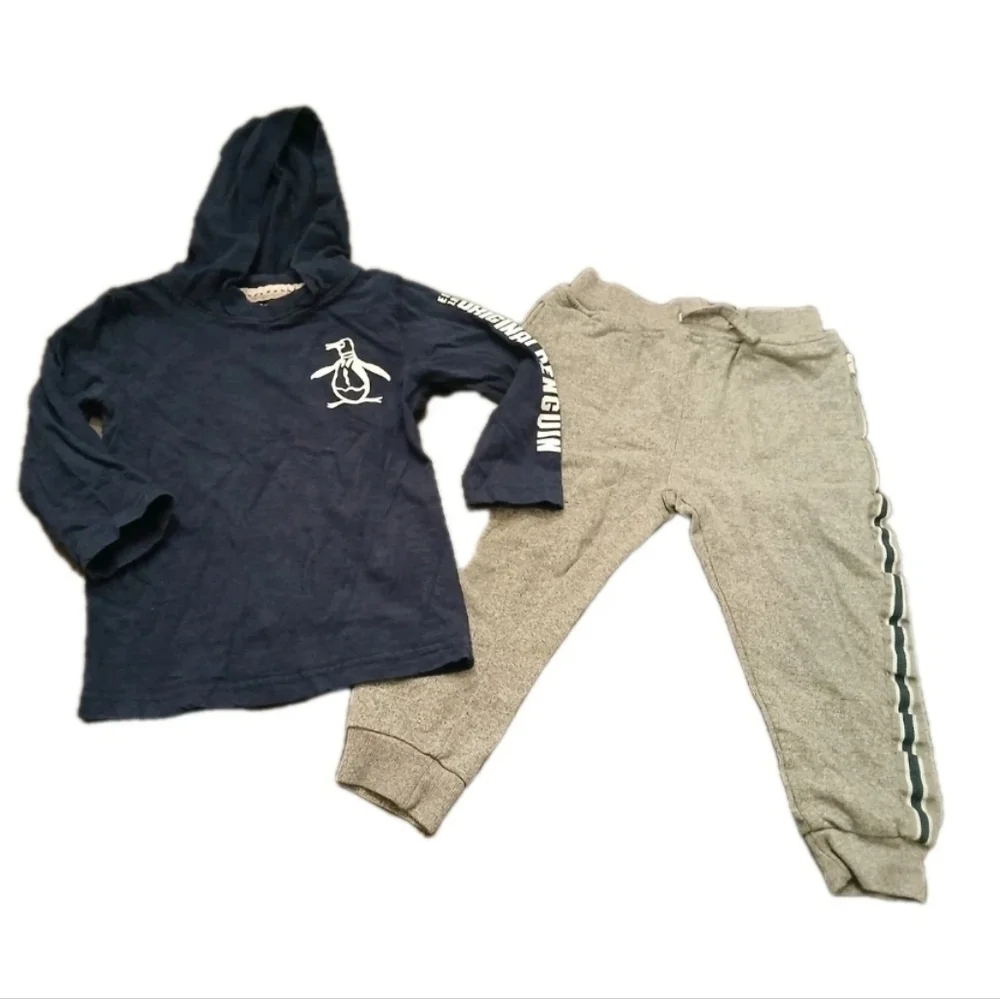 Penguin Kids Two Piece Jogger Set Size:3T Navy Blue And Grey